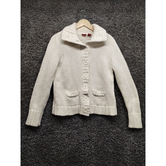 Mossimo Denim Sweaters - Mossimo Cardigan Sweater‎ Women XL White Knit Collared Cute Comfortable